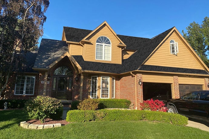 Home with new black roof