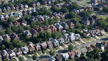 Aerial view of Oakland County residential neighborhood