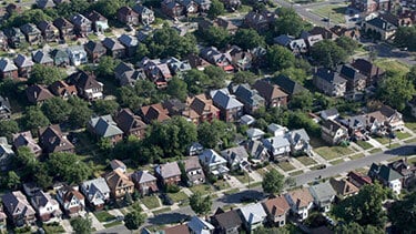 Aerial view of Oakland County residential neighborhood