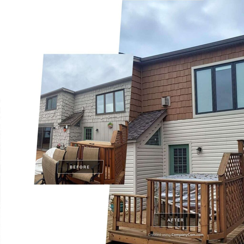 Before and after of home with new two-tone siding