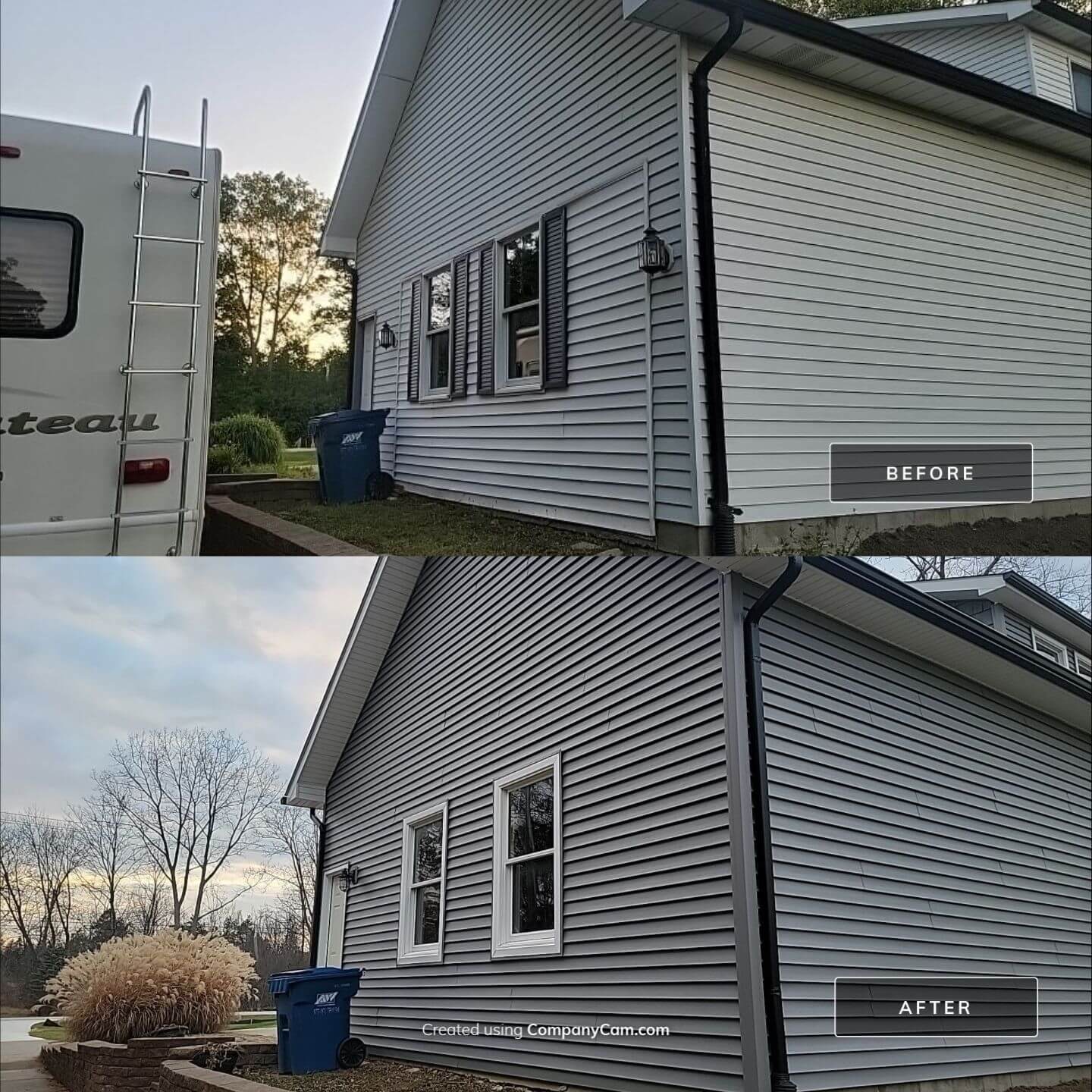 Before and after of home with new siding