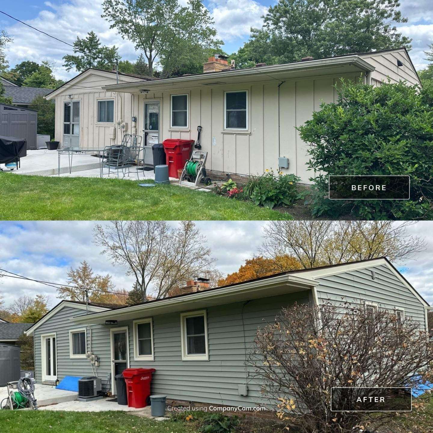 Before and after of home with new siding