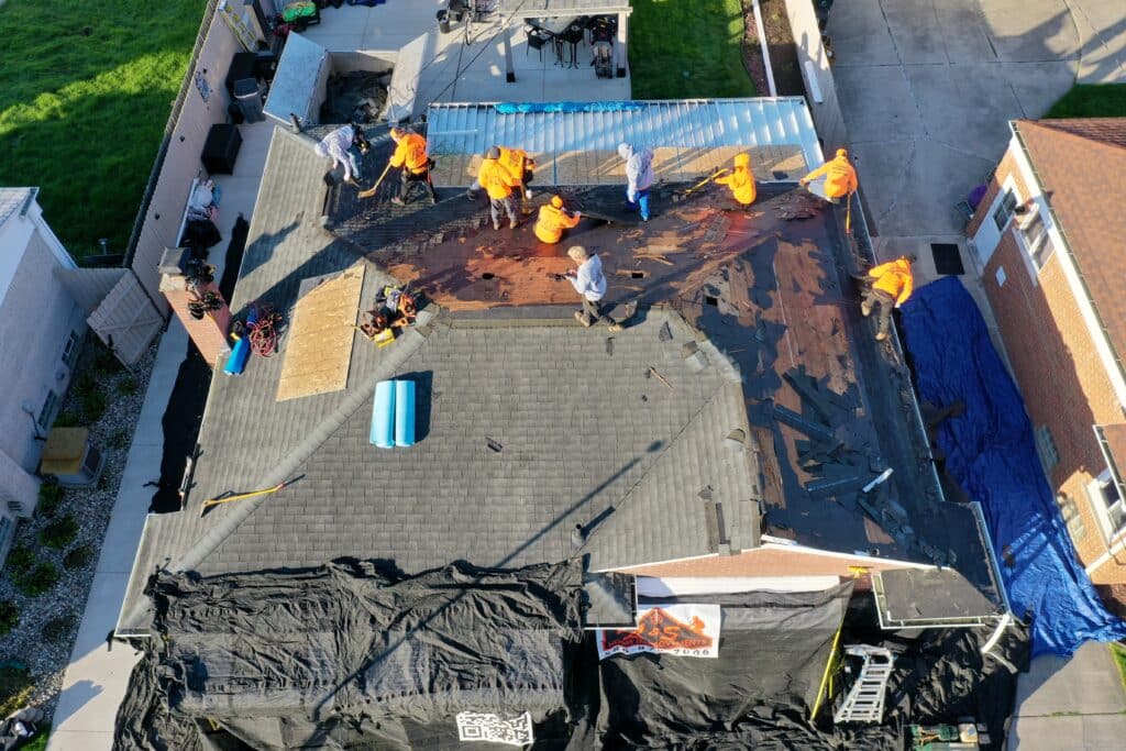 Roofs at L&S Home Improvement on working on an active roof replacement job site