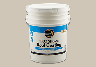 A 5-gallon pail of Mule-Hide's silicone roof coating.