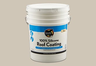 A 5-gallon pail of Mule-Hide's silicone roof coating.