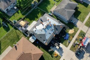 Birds eye view of L&S Home Improvements team working on new roof