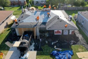 Birds eye view of L&S Home Improvements team working on new roof