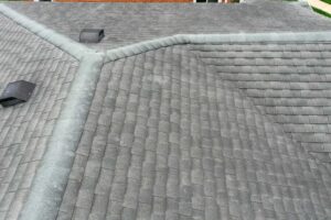 Birds eye view of house with new roof