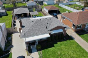 Birds eye view of house with new roof