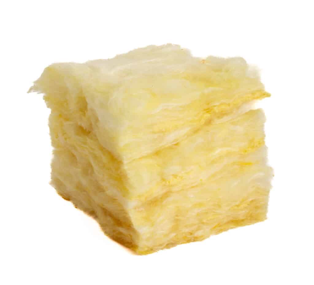 Glass wool bat insulation on a white background