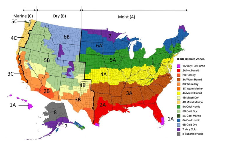 R-value zones in the United States shown on a map.