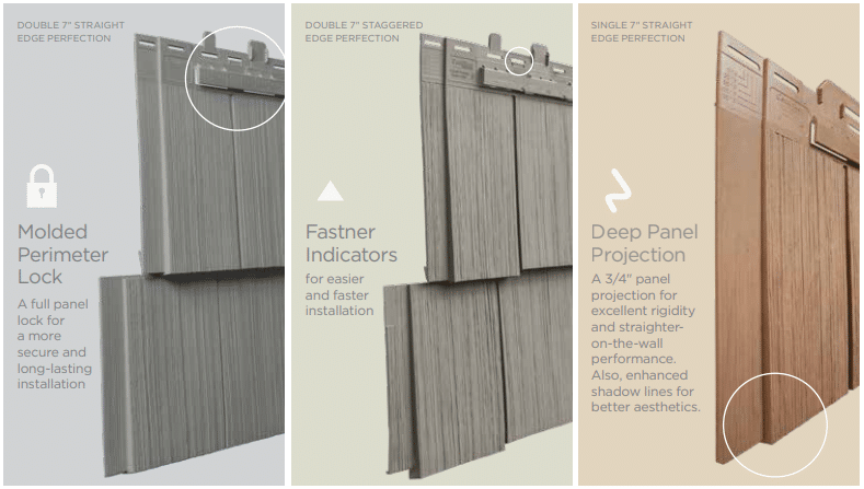 An illustration highlighting CertainTeed's Cedar Impressions installation ease features, including molded permieter lock and fastener indicators
