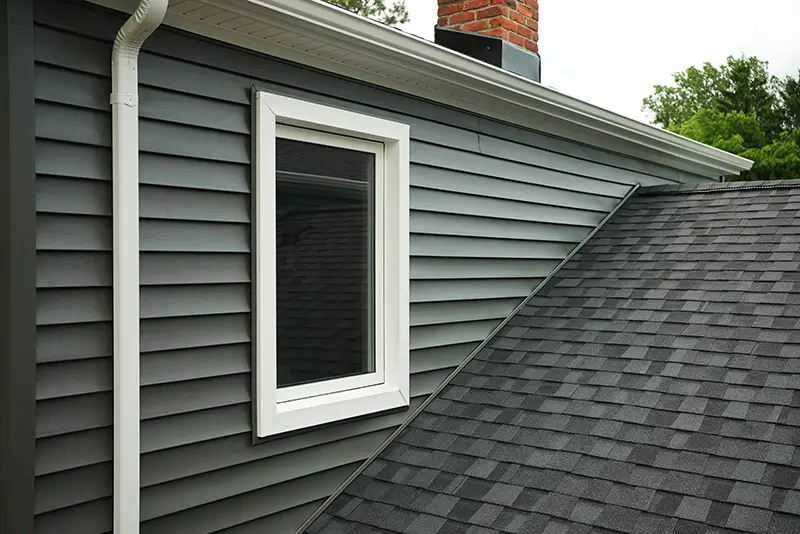View on the roof of a home with a new roof and siding